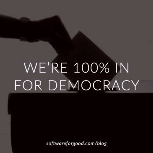 Image of a hand putting a ballot into a box with text 